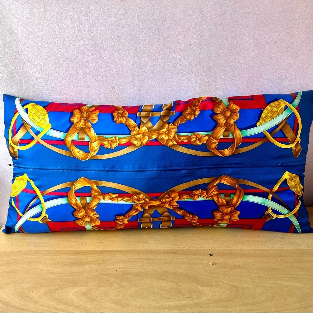 VINTAGE HERMES FRANCE LARGE OVERSIZED SILK CUSTOM MADE PILLOW ONE OF A KIND
